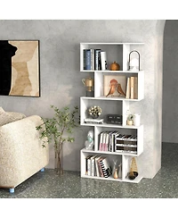 1 Pc 5-Tier Bookshelf Geometric S-Shaped Bookcase Room Divider Storage Display Shelf