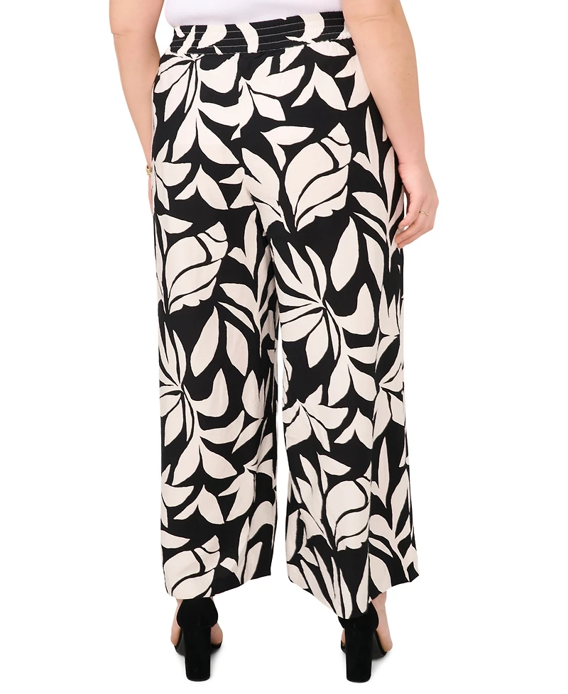 Vince Camuto Plus Printed Smocked-Waist Wide-Leg Pants