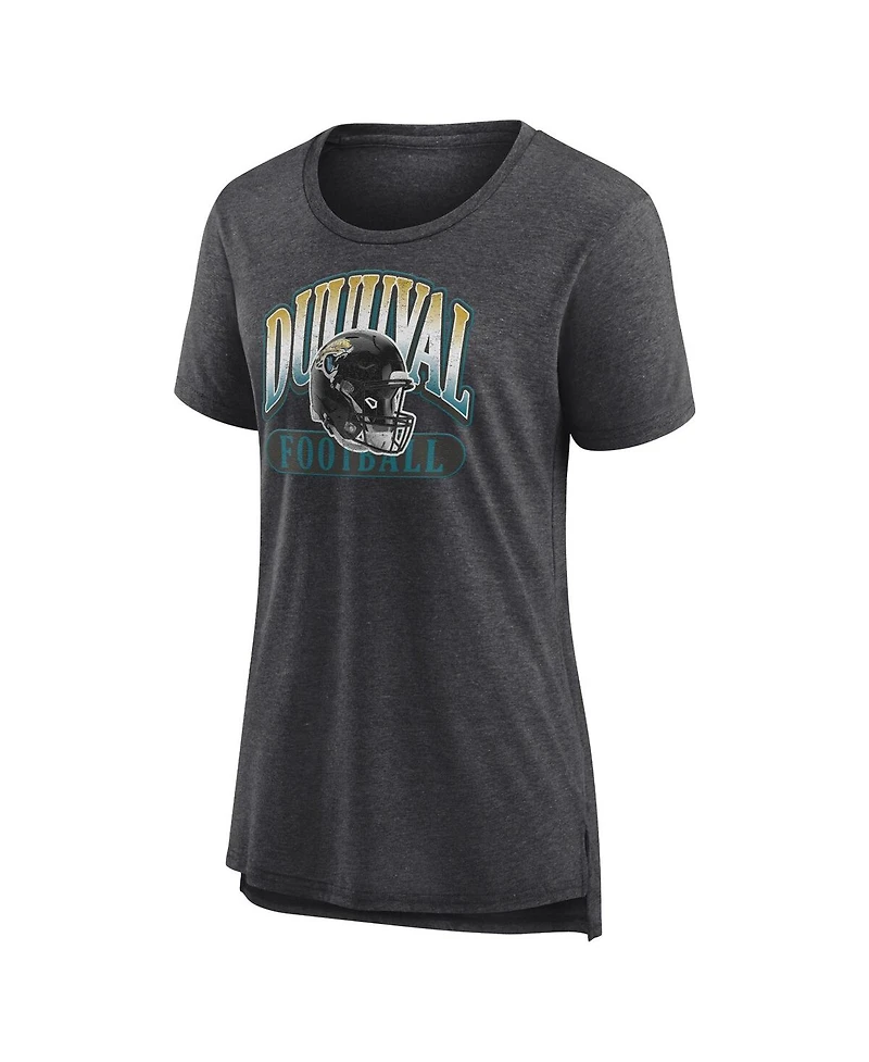 Women's Fanatics Heather Charcoal Distressed Jacksonville Jaguars Our Pastime Tri-Blend T-shirt