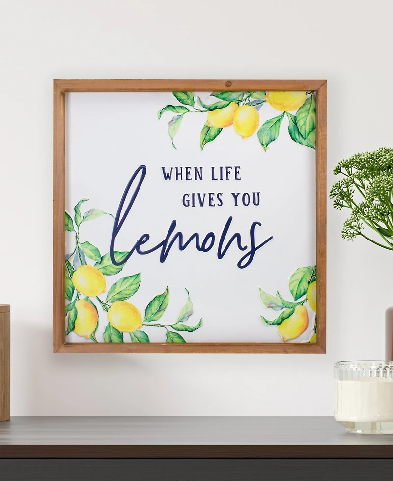 Northlight 16" Wooden Framed "When Life Gives you Lemons" Metal Sign Spring Wall Decor