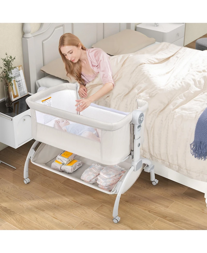 Costway 3-in-1 Portable Baby Bassinet Bedside Sleeper Cradle with Mattress& Storage Basket