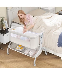 Costway 3-in-1 Portable Baby Bassinet Bedside Sleeper Cradle with Mattress& Storage Basket