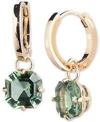 Lauren Ralph Gold-Tone Cushion-Cut Stone Charm Huggie Hoop Earrings