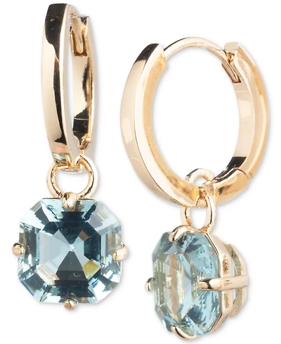 Lauren Ralph Gold-Tone Cushion-Cut Stone Charm Huggie Hoop Earrings