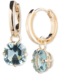 Lauren Ralph Gold-Tone Cushion-Cut Stone Charm Huggie Hoop Earrings