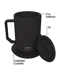 Tzumi Puree Warming Coffee Mug, 12 oz. Stainless Steel Mug with Warmer Coaster and Lid