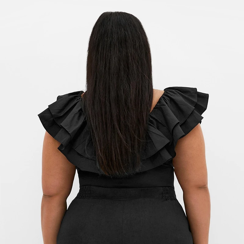 City Chic Plus Size Frill Shoulder Bodysuit