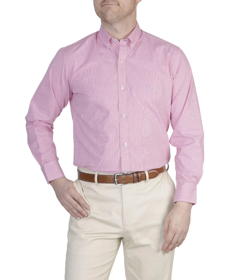 Tailorbyrd Big & Tall Mini Gingham Cotton Stretch Long Sleeve Shirt