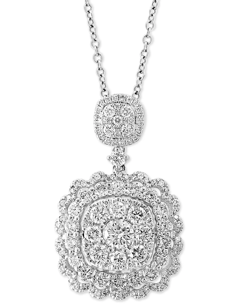 Effy Diamond Scalloped Edge Cluster 18" Pendant Necklace (1-1/5 ct. t.w.) in 14k White Gold