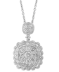 Effy Diamond Scalloped Edge Cluster 18" Pendant Necklace (1-1/5 ct. t.w.) in 14k White Gold