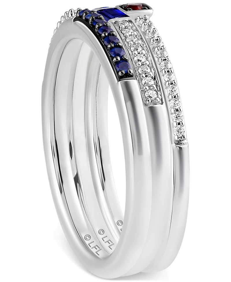 Star Wars Wonder Fine Jewelry 3-pc. Set Sapphire (1/3 ct. t.w.), Garnet Accent, & Diamond (1/6 ct. t.w.) Star Wars R2D2 Inspired Rings in Sterling Sil