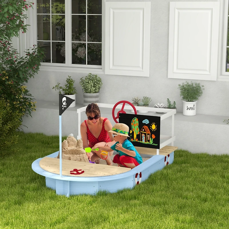 Outsunny Wooden box with Pirate Ship Design for 3-7 Years,