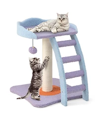 Sugift 19 Inch Mohair Plush Cat Tree with Ladder and Jingling Ball