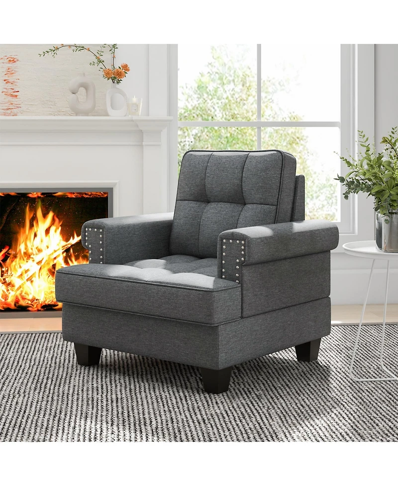 Mid-century Modern Accent Armchair Tufted Linen Club Chair