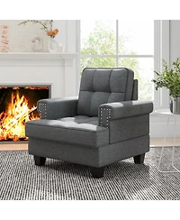 Mid-century Modern Accent Armchair Tufted Linen Club Chair