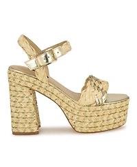 Nine West Women's Jolane Block Heel Round Toe Dress Sandals - Light Natural, Gold
