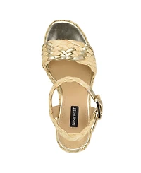 Nine West Women's Jolane Block Heel Round Toe Dress Sandals - Light Natural, Gold