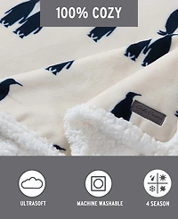 Eddie Bauer Emperor Penguin Print Sherpa Throw, 50" x 60"