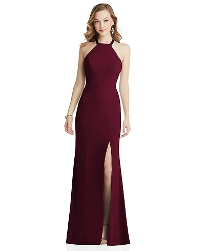 After Six High-Neck Slit-Front Halter Dress
