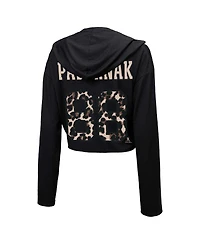 Women's Majestic Threads David Pastrnak Black Boston Bruins Leopard Print Name and Number Cropped Pullover Hoodie