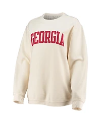 Women's Pressbox White Distressed Georgia Bulldogs Comfy Cord Vintage-Like Wash Basic Arch Pullover Sweatshirt