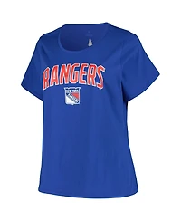Women's Profile Blue New York Rangers Plus Size Arch Over Logo T-shirt