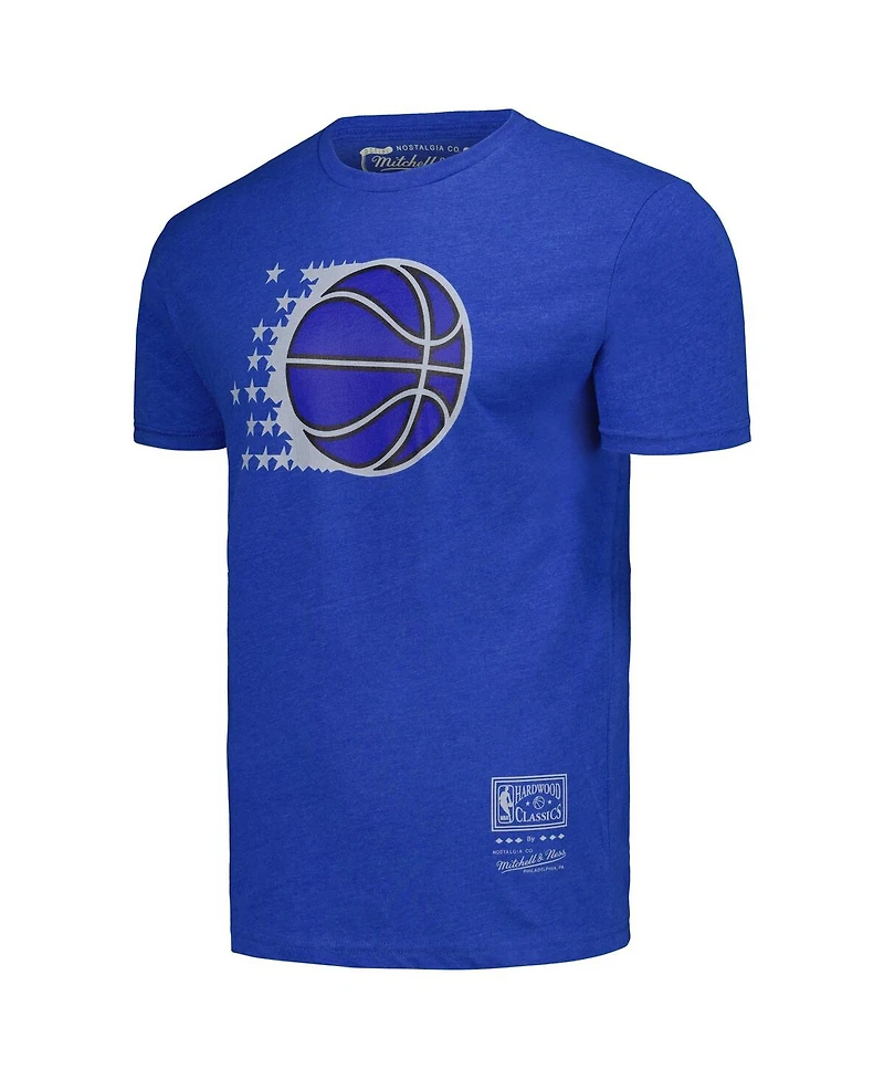 Men's and Women's Mitchell & Ness Blue Orlando Magic Hardwood Classics Mvp Throwback Logo T-shirt