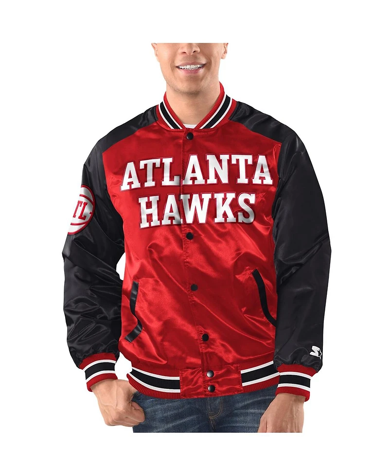 Men's Starter Red, Black Atlanta Hawks Renegade Satin Full-Snap Varsity Jacket