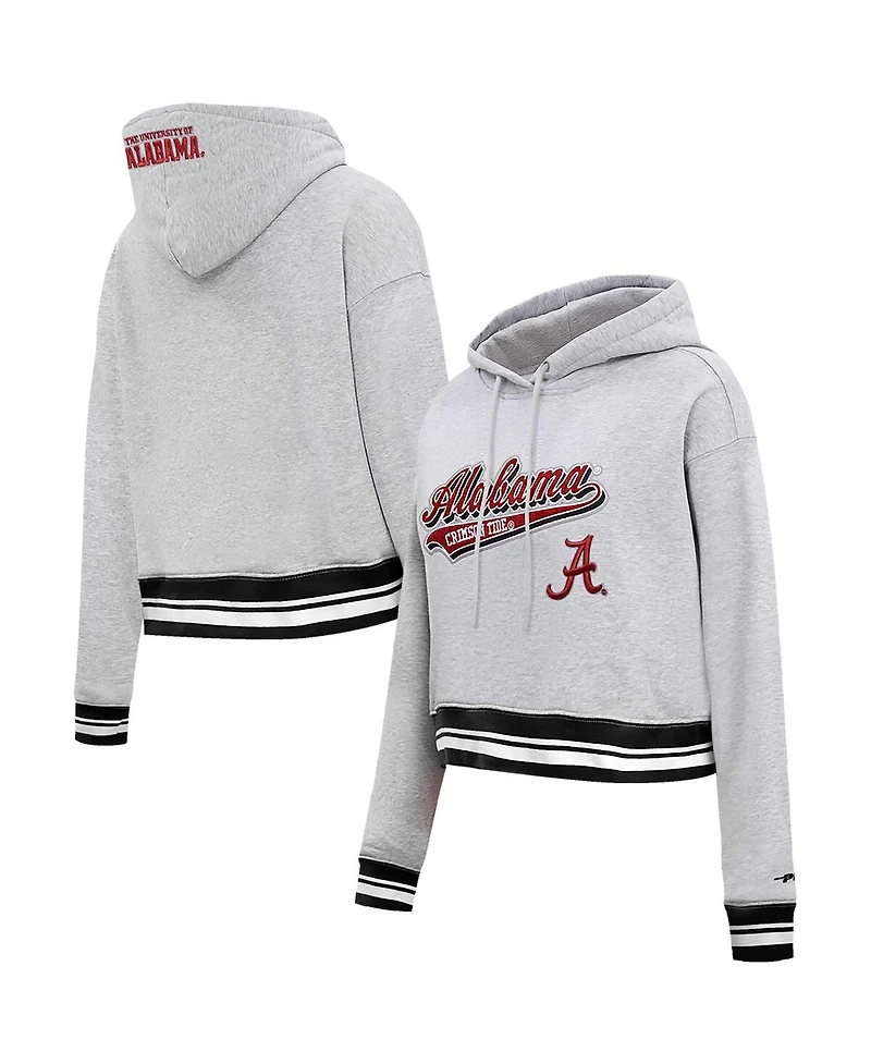 Women's Pro Standard Heather Gray Alabama Crimson Tide Script Tail Fleece Cropped Pullover Hoodie