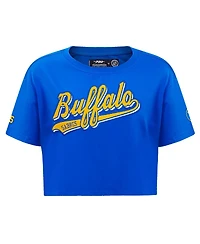 Women's Pro Standard Royal Buffalo Sabres Boxy Script Tail Cropped T-shirt