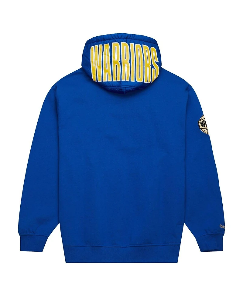 Men's Mitchell & Ness Royal Distressed Golden State Warriors Team Og 2.0 Vintage-Like Logo Fleece Pullover Hoodie