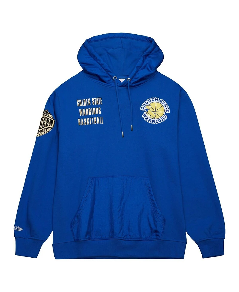 Men's Mitchell & Ness Royal Distressed Golden State Warriors Team Og 2.0 Vintage-Like Logo Fleece Pullover Hoodie