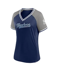 Women's Fanatics Navy New York Yankees Glitz and Glam League Diva Raglan V-Neck T-shirt