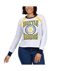 Women's Wear by Erin Andrews White Distressed Seattle Mariners Raglan Long Sleeve T-shirt