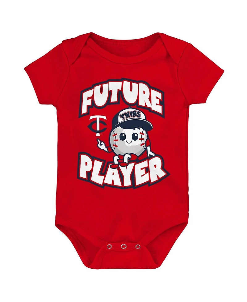 Baby Boys and Girls Navy, Red, White Minnesota Twins Minor League Player Three-Pack Bodysuit Set