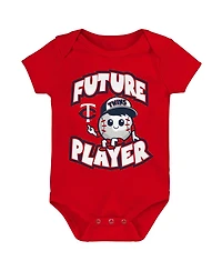 Baby Boys and Girls Navy, Red, White Minnesota Twins Minor League Player Three-Pack Bodysuit Set