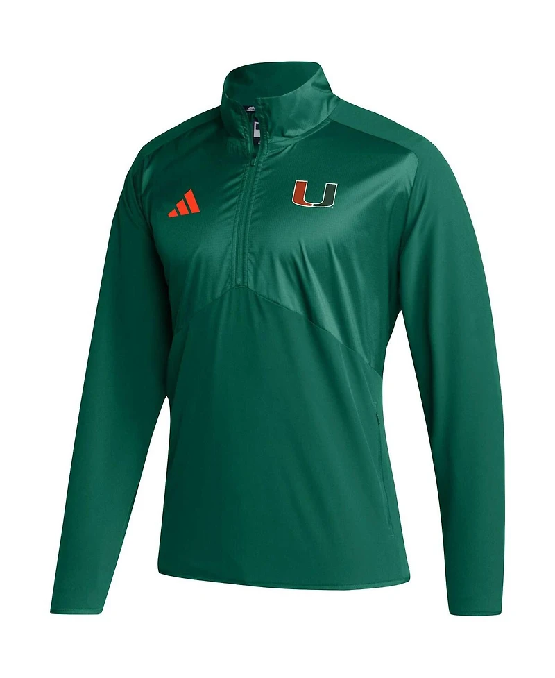 Men's adidas Green Miami Hurricanes Sideline Aeroready Raglan Sleeve Quarter-Zip Jacket