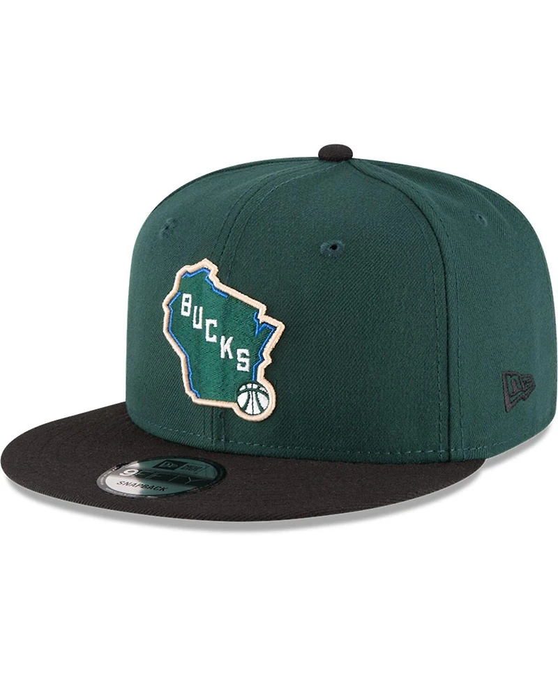 Men's New Era Hunter Green, Black Milwaukee Bucks 2-Tone 9FIFTY Adjustable Snapback Hat