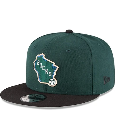 Men's New Era Hunter Green, Black Milwaukee Bucks 2-Tone 9FIFTY Adjustable Snapback Hat