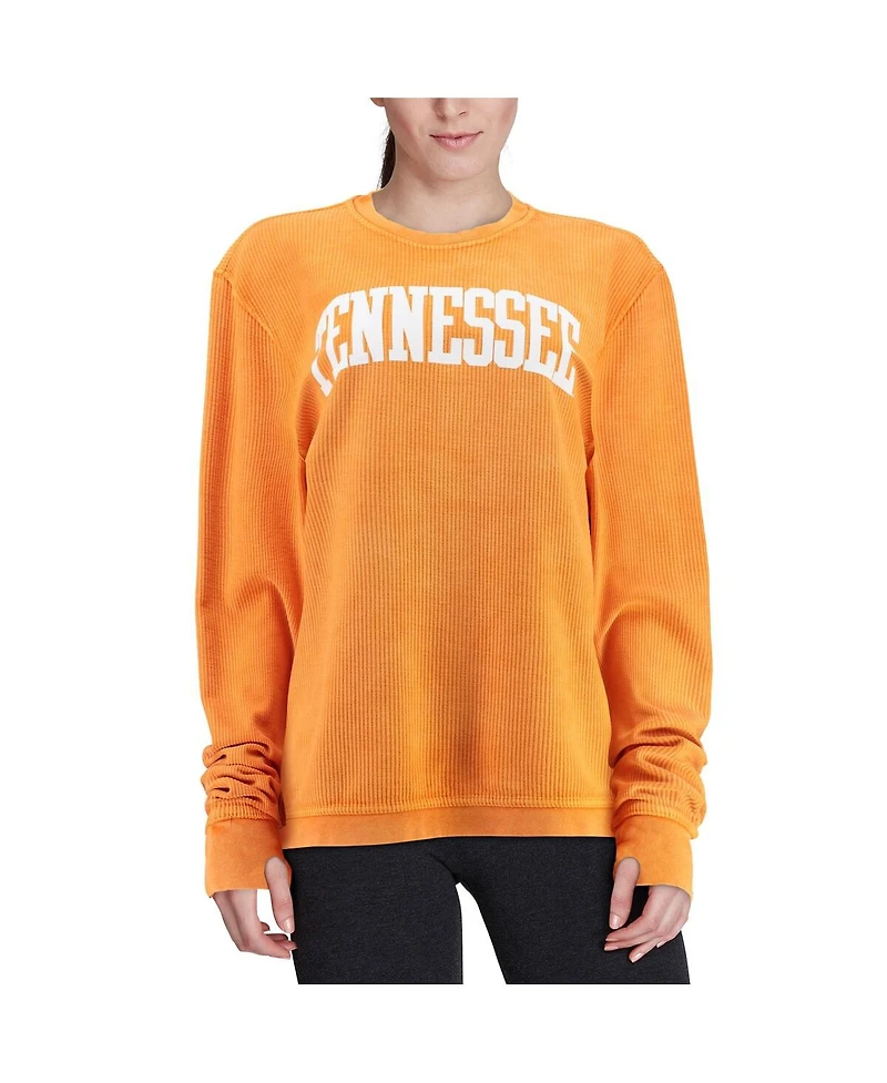 Women's Pressbox Tennessee Orange Distressed Tennessee Volunteers Comfy Cord Vintage-Like Wash Basic Arch Pullover Sweatshirt