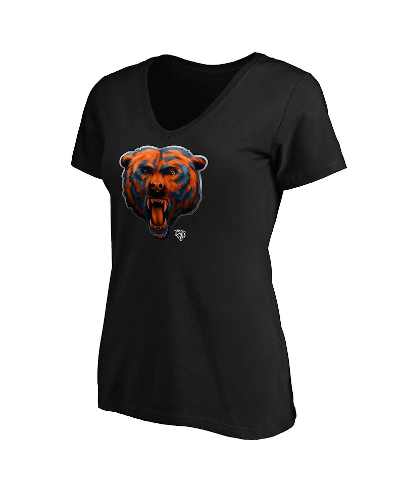 Women's Fanatics Black Chicago Bears Midnight Mascot Logo V-Neck T-shirt
