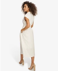 Women's Textured Stripe Midi Shirtdress with Collar