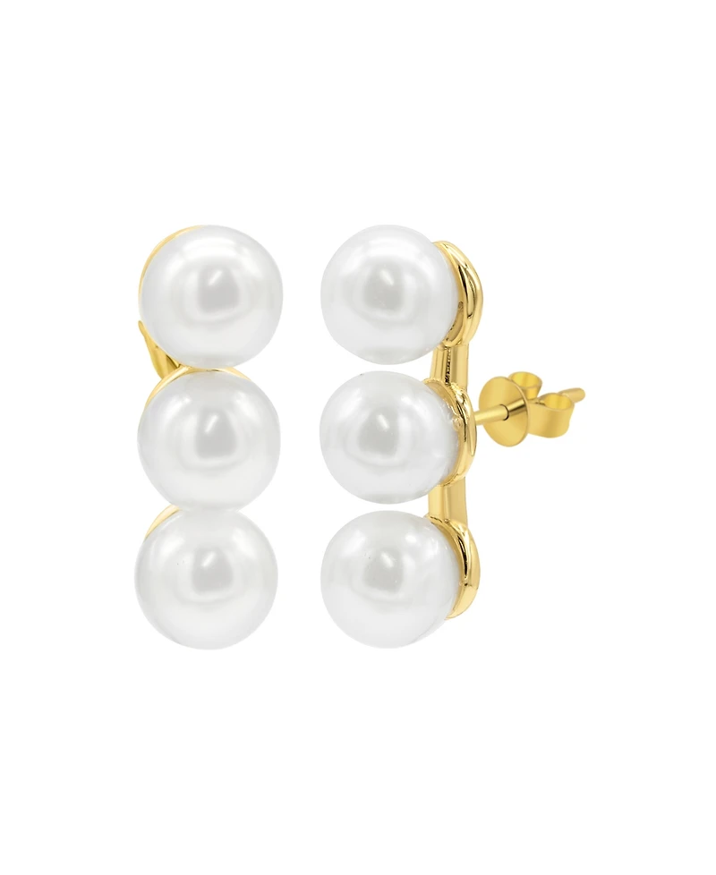 Adornia 14K Gold-Plated Oversized Imitation Pearl Bar Studs Earrings