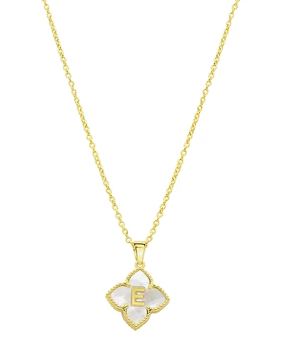 Adornia 14K Gold-Plated White Mother-of-Pearl Initial Floral Necklace
