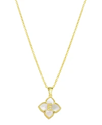 Adornia 14K Gold-Plated White Mother-of-Pearl Initial Floral Necklace