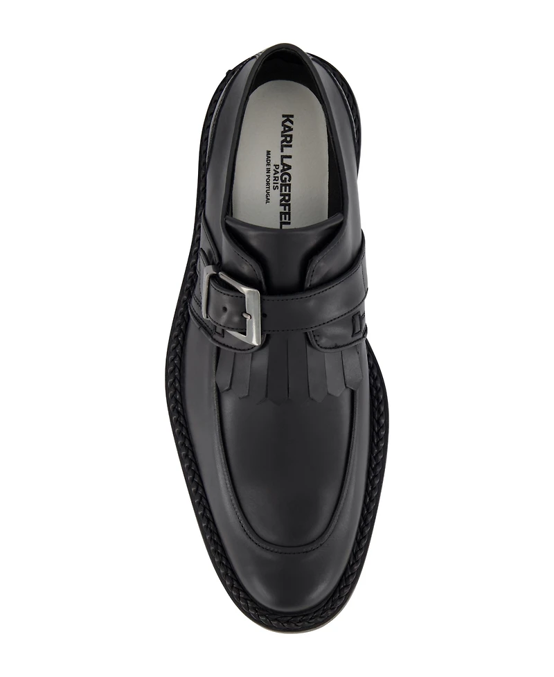 Karl Lagerfeld Paris Men's White Label Monk Strap Moc Toe with Fringe Shoes