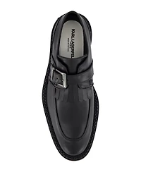 Karl Lagerfeld Paris Men's White Label Monk Strap Moc Toe with Fringe Shoes