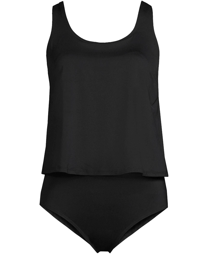 Lands' End Women's Scoop Neck One Piece Fauxkini Swimsuit