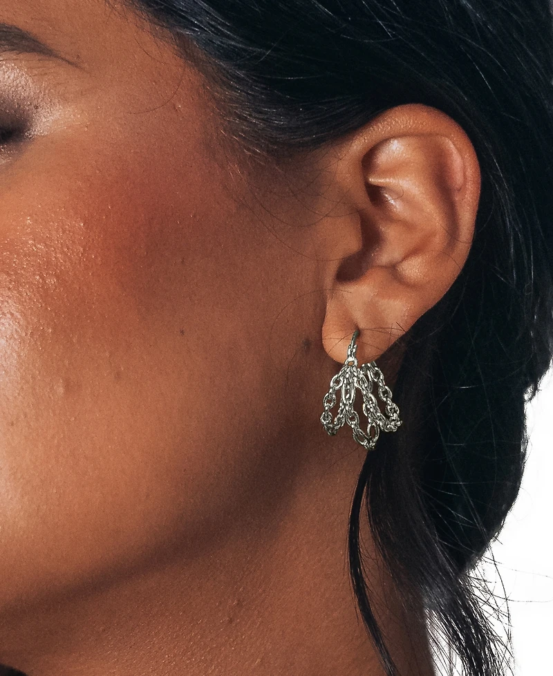Sterling Forever 14K Gold Plated or Rhodium Plated Triple Chain Tenly Hoops Earrings