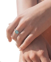 Sterling Forever Gold-Tone or Silver-Tone Blue Bead Enamel Accent Sibyl Ring